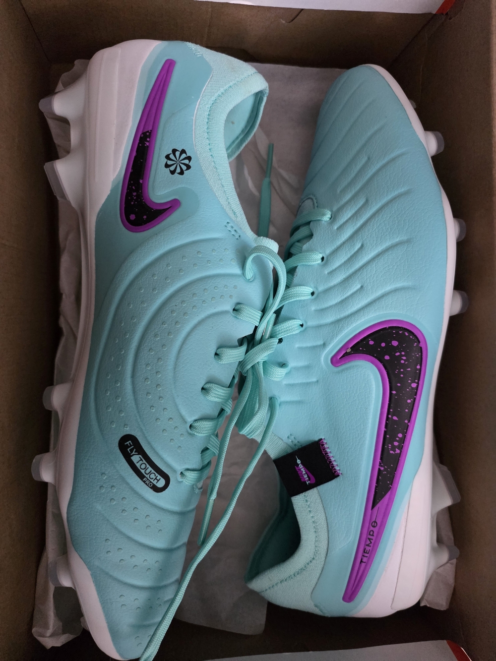 Nike Women's Aqua Soccer Cleats with Purple Swoosh